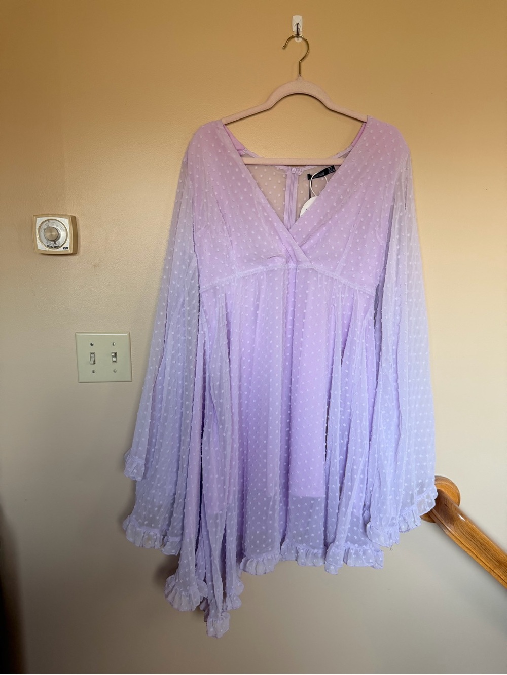 Boohoo Lilac Swiss Dot Mini Dress - Picture 1 of 5
